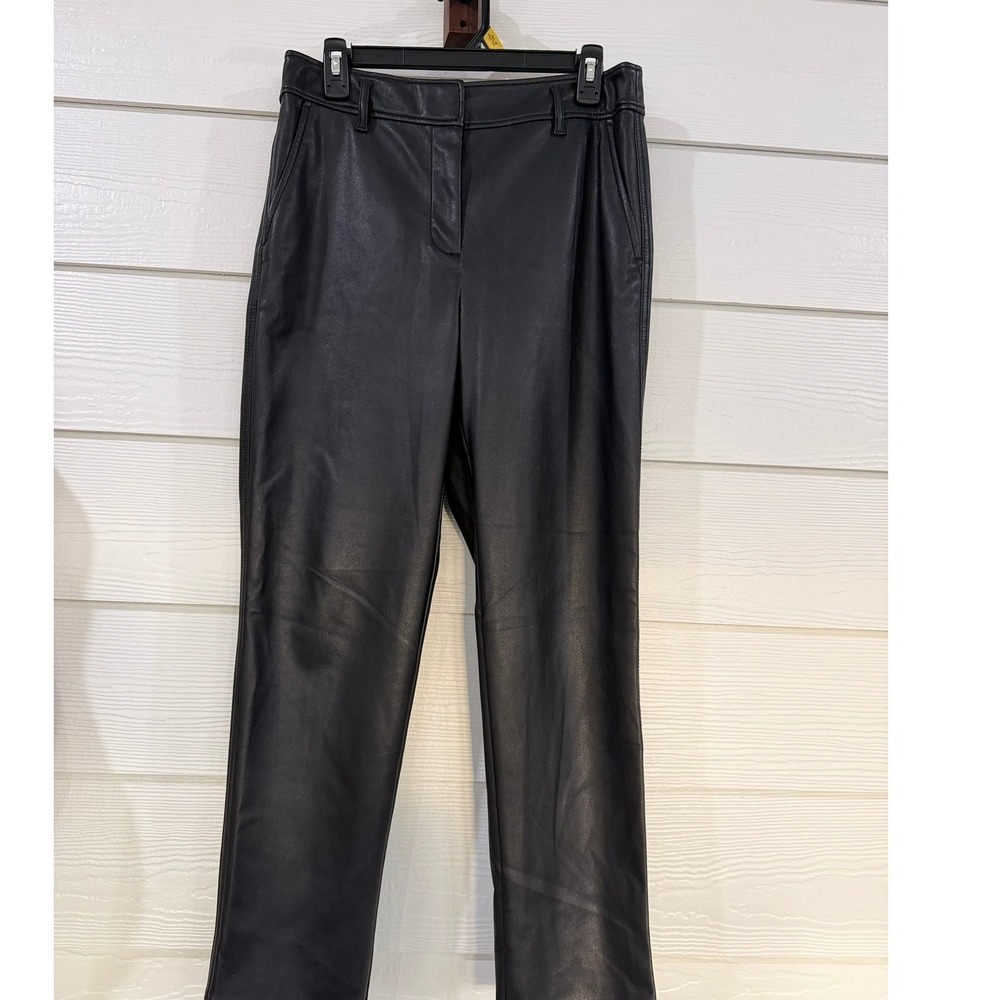 B- 62- Loft Womens Black Faux Leather Straight Leg Trousers Pants Size 4 596816